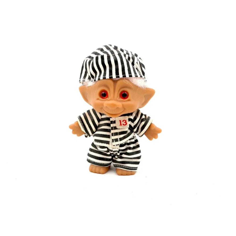 Vintage Troll Doll Prisoner Outfit Number 13 Red Eyes White Hair Collectible Toy
